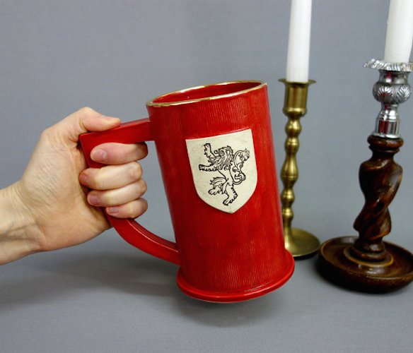 House Lannister Ceramic Stein in Red with Gold Rim