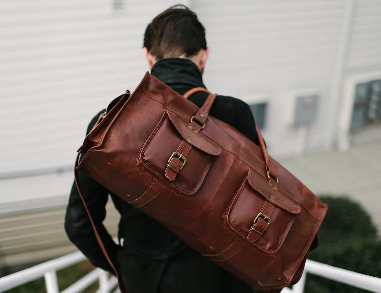 Leather Overhead Duffle by Johnny Fly