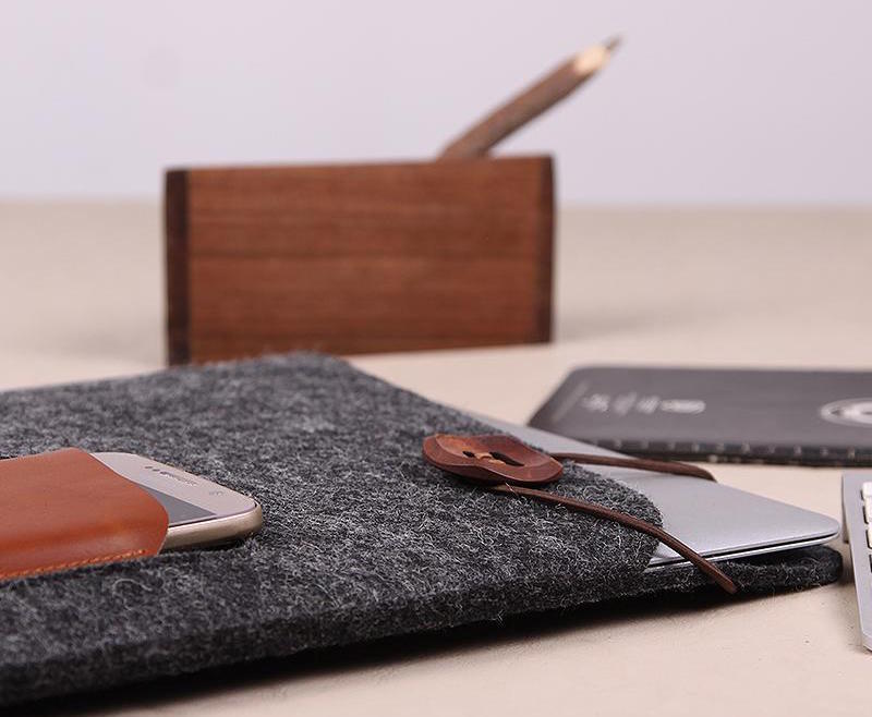Felt and Leather MacBook Case With iPhone and iPad Storage