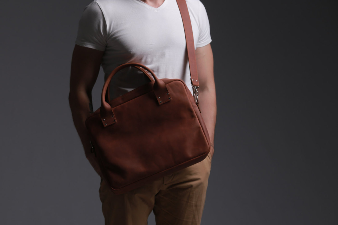Handmade Leather Messenger Bag fits laptops up to 15″