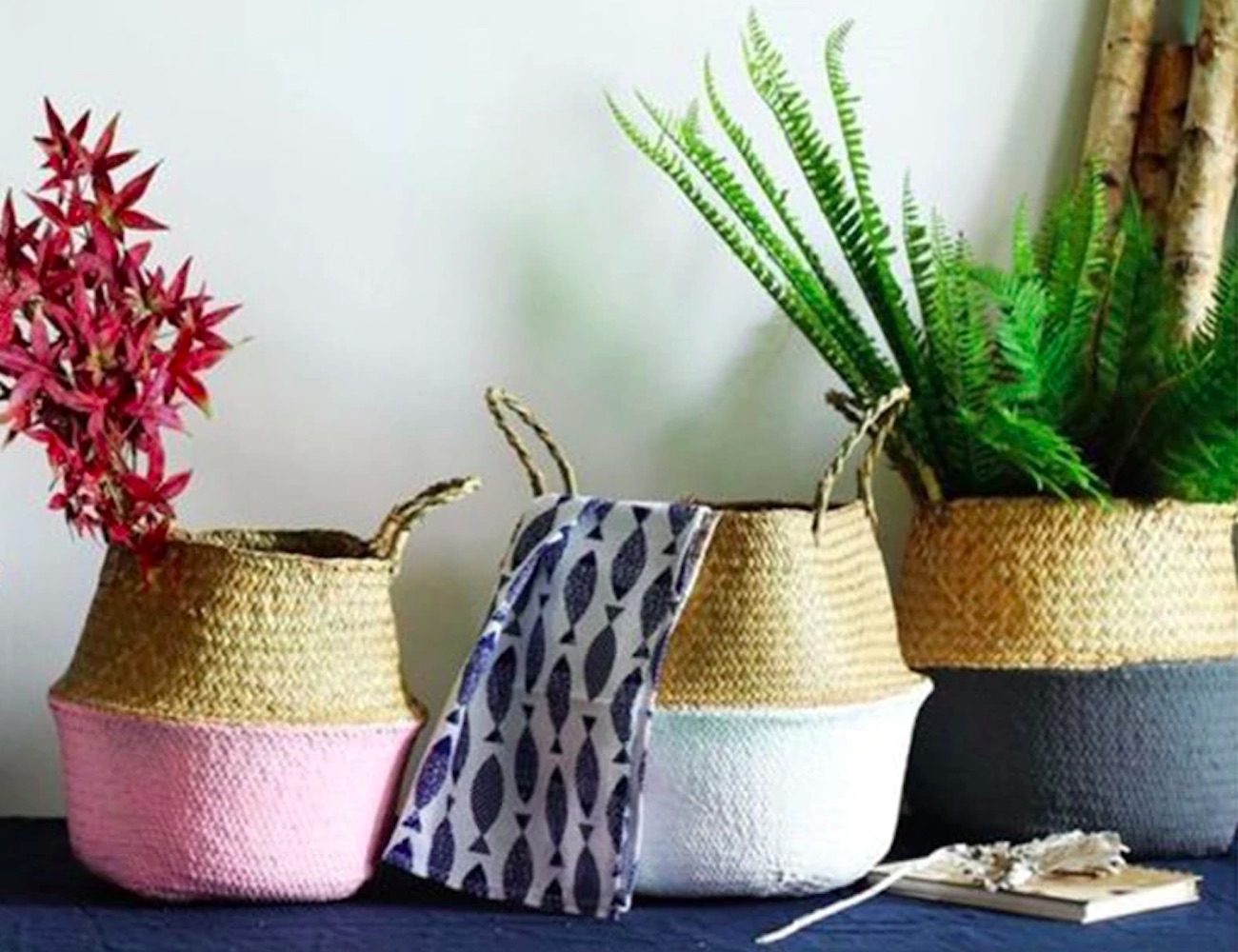 Handmade Seagrass Wicker Storage Baskets come with a pop of color