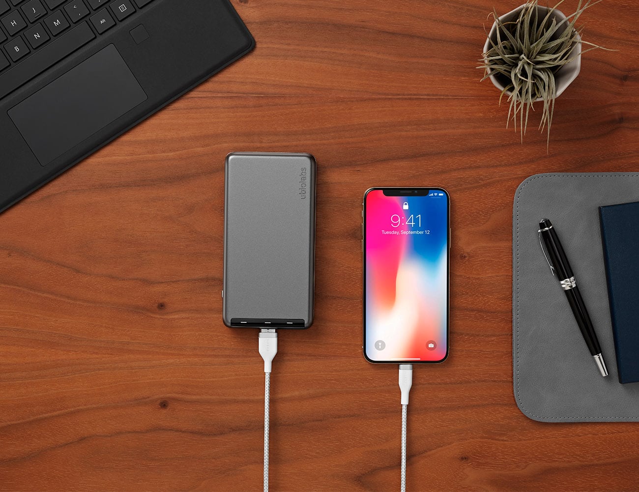 Ubio Labs 15000mAh Lightning Input Power Bank quickly charges your devices