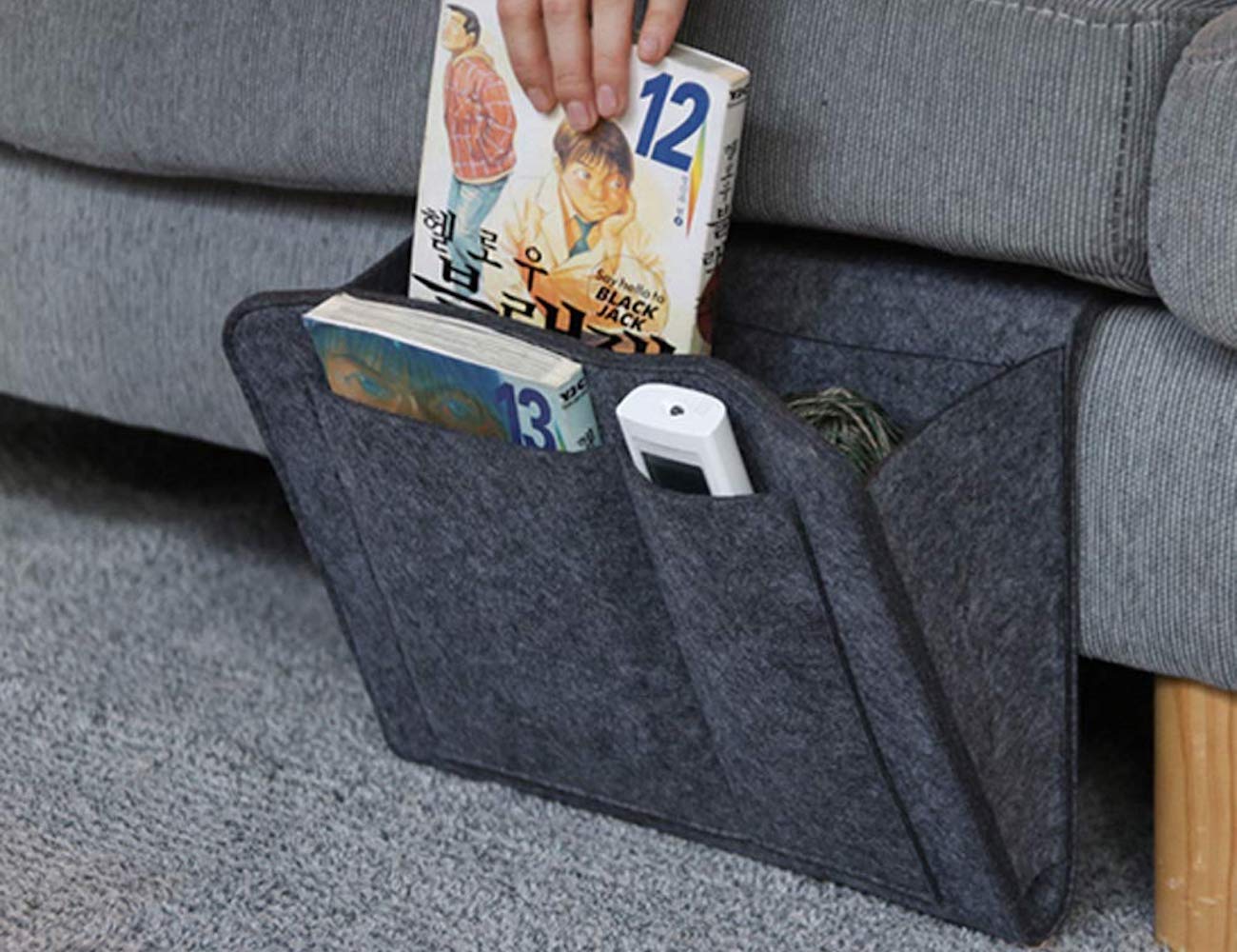 Lin-Tong Felt Bedside Organizer neatly stores all your often-used items