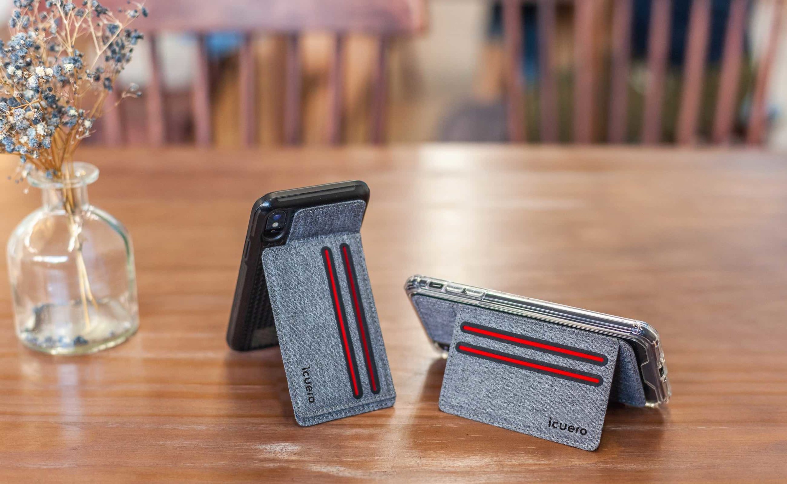 icuero Neck-Saving Smartphone Wallet Stand sticks to the back of your phone for hands-free use