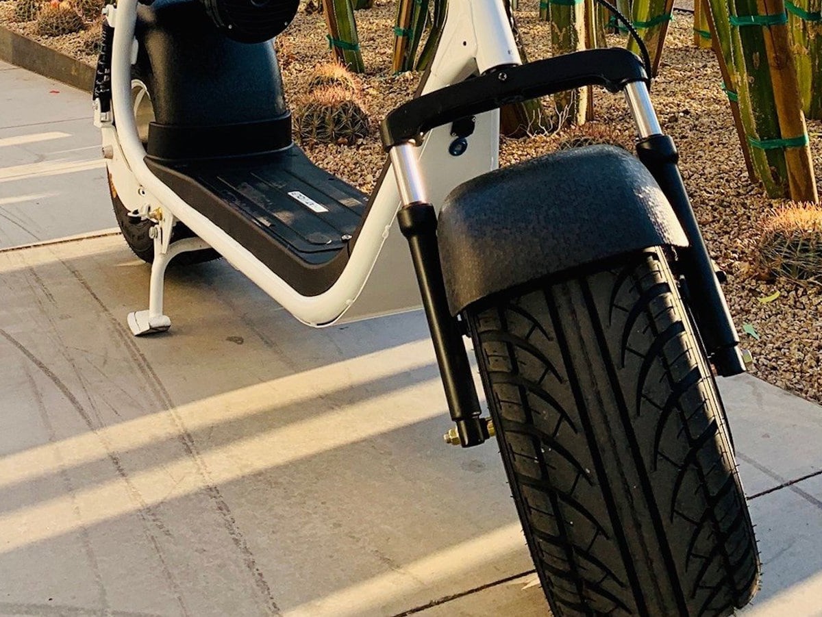 Phat Scooters HD Electric Scooter has wide wheels for easy balancing