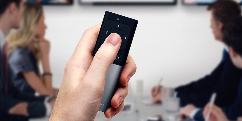 Person holding Bluetooth smart remote