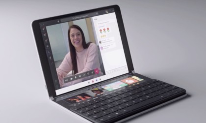 A tablet is open and set up to look like a laptop.