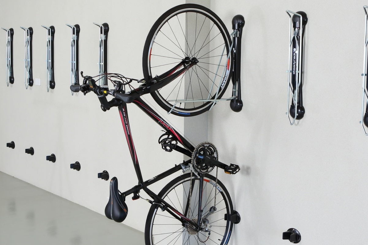 Steadyrack Classic Wall-Mounted Bike Rack stores your bicycle vertically