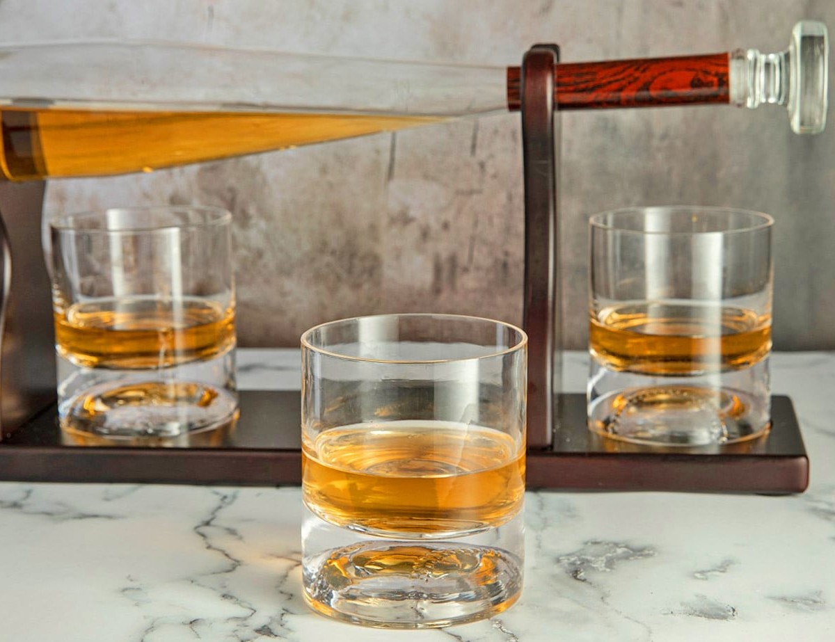 Baseball Bat Whiskey Decanter & Glasses proudly displays your finest spirits