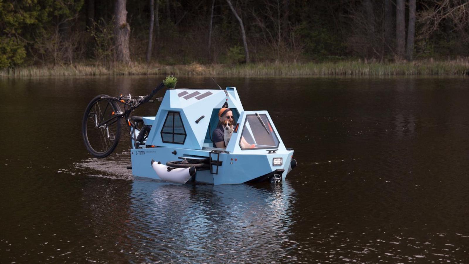This Electric Houseboat Is Fun to Ride on Land and Water