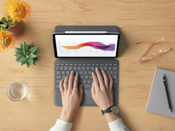 Logitech Folio Touch iPad keyboard case has backlit keys and a trackpad