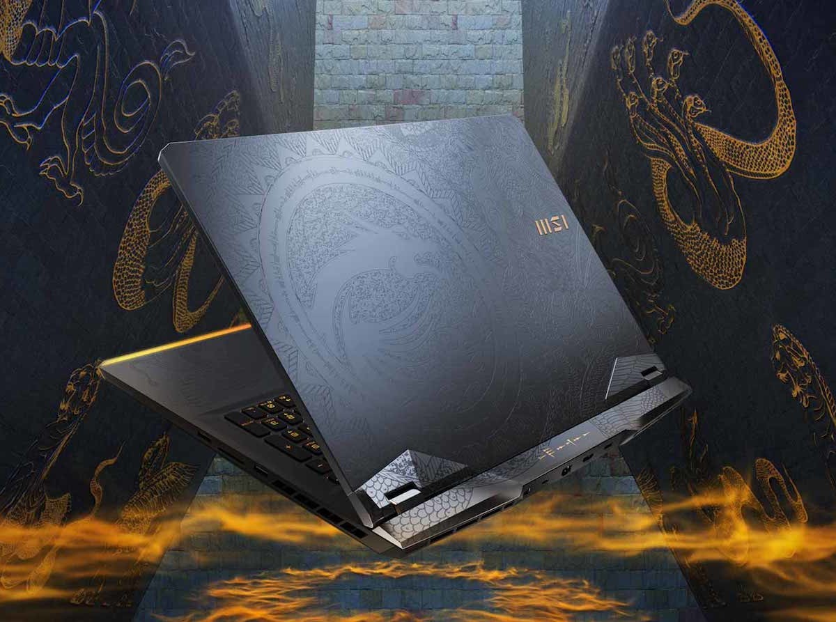 MSI GE76 Raider Dragon Edition Tiamat laptop has an engraved pattern in the lid