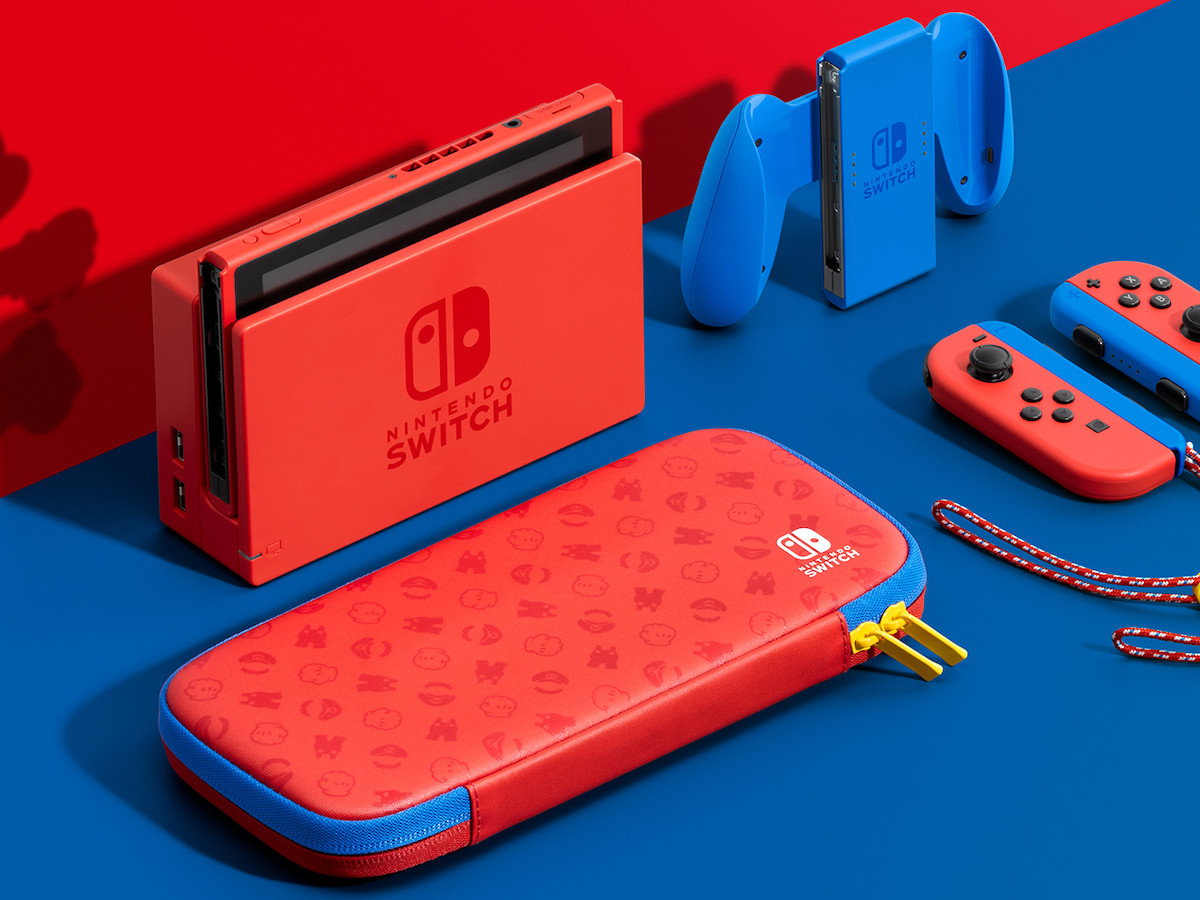 Nintendo Switch Mario Red & Blue Edition gaming console boasts a Mario-inspired look