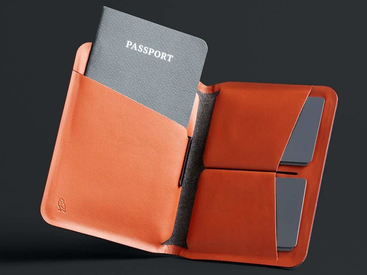 Bellroy Apex Leather Passport Cover holds your ID, 2 cards, bills, and