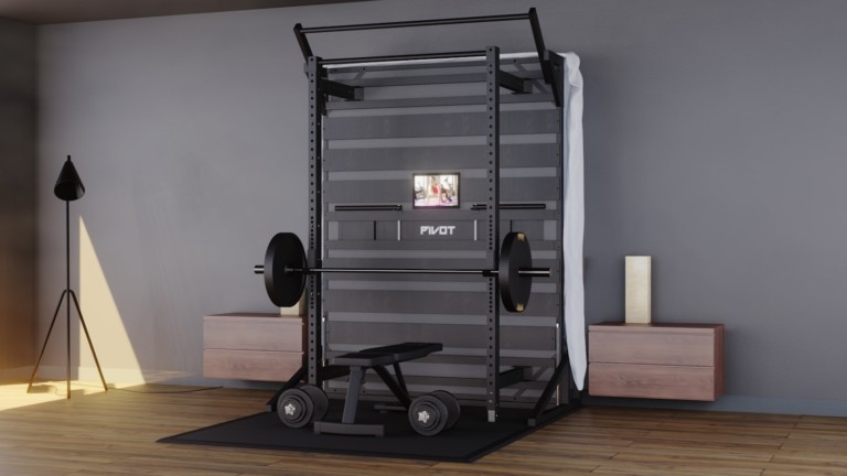 PIVOT Fitness Bed bedroom home gym is both a bed frame and indoor workout center