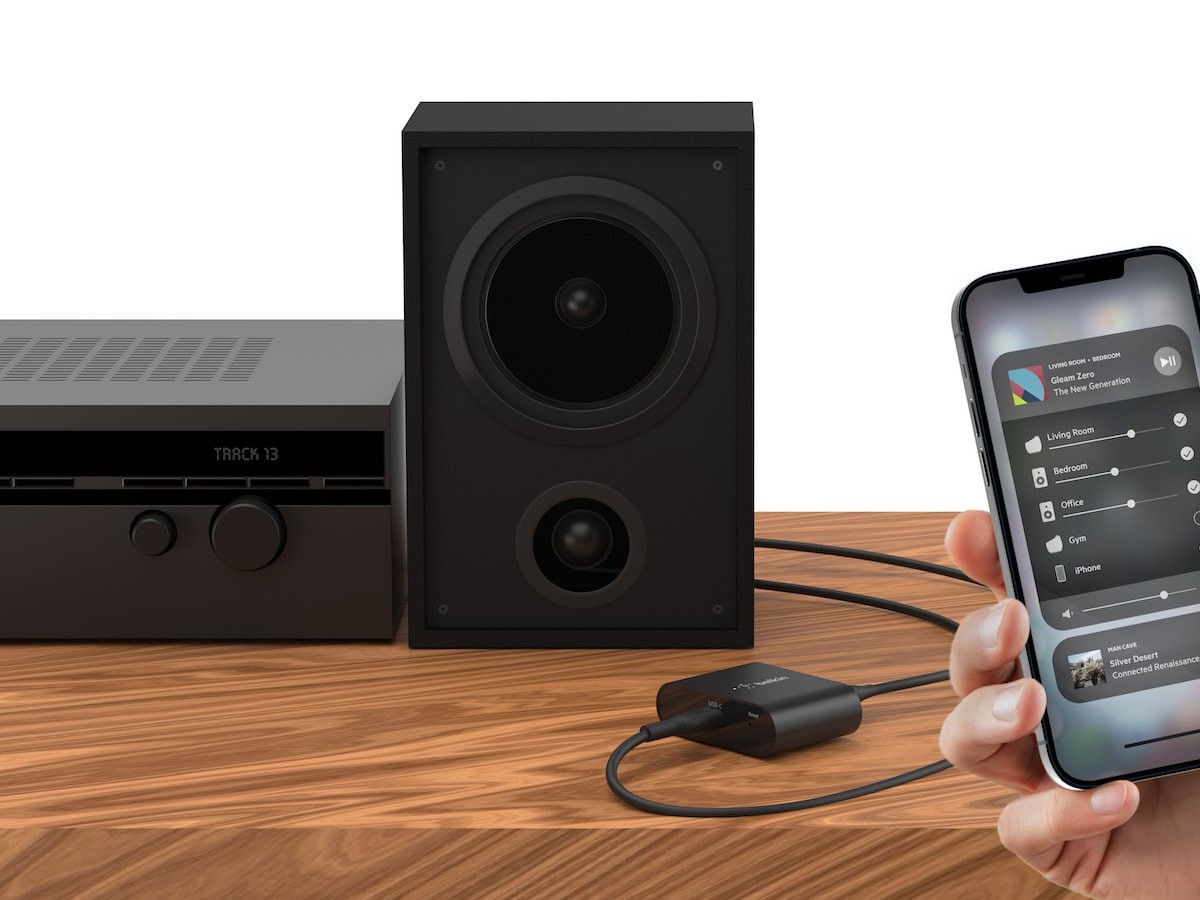 Belkin SOUNDFORM CONNECT Audio Adapter with AirPlay 2 streams music from Apple devices