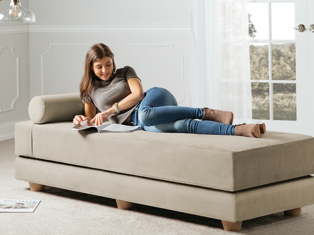 Jaxx Alon Daybed convertible sofa gives you a full queen bed when you lay it flat