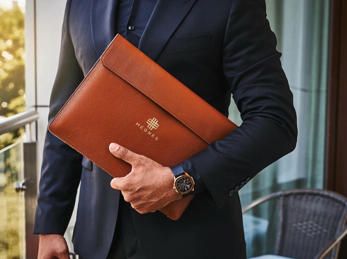 Meqnes Leather Laptop Sleeves are handcrafted and lined with Moroccan