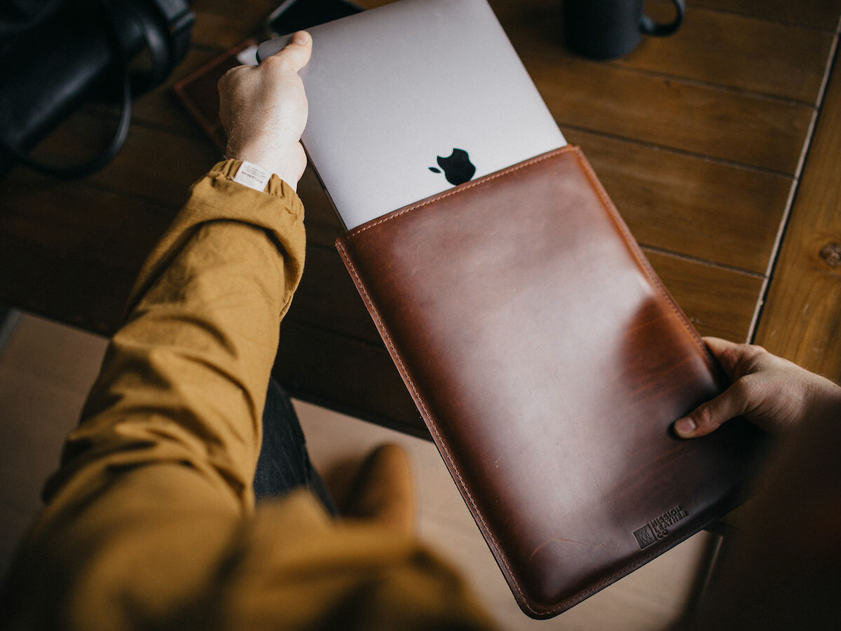 Mission Leather Co Leather Vertical MacBook Sleeve offers long-lasting protection