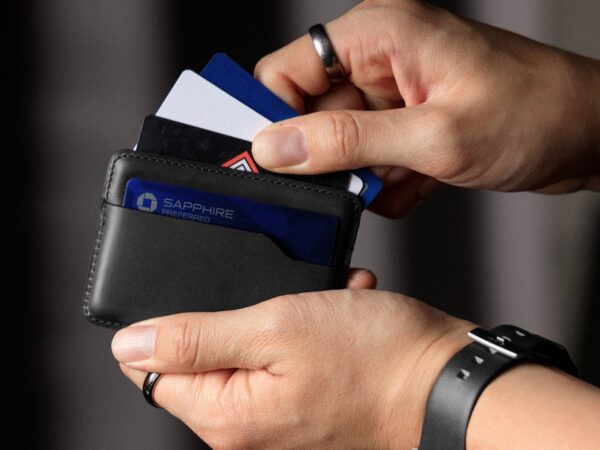 Nomad Card Wallet has thermoformed leather that creates space for cards without stretching