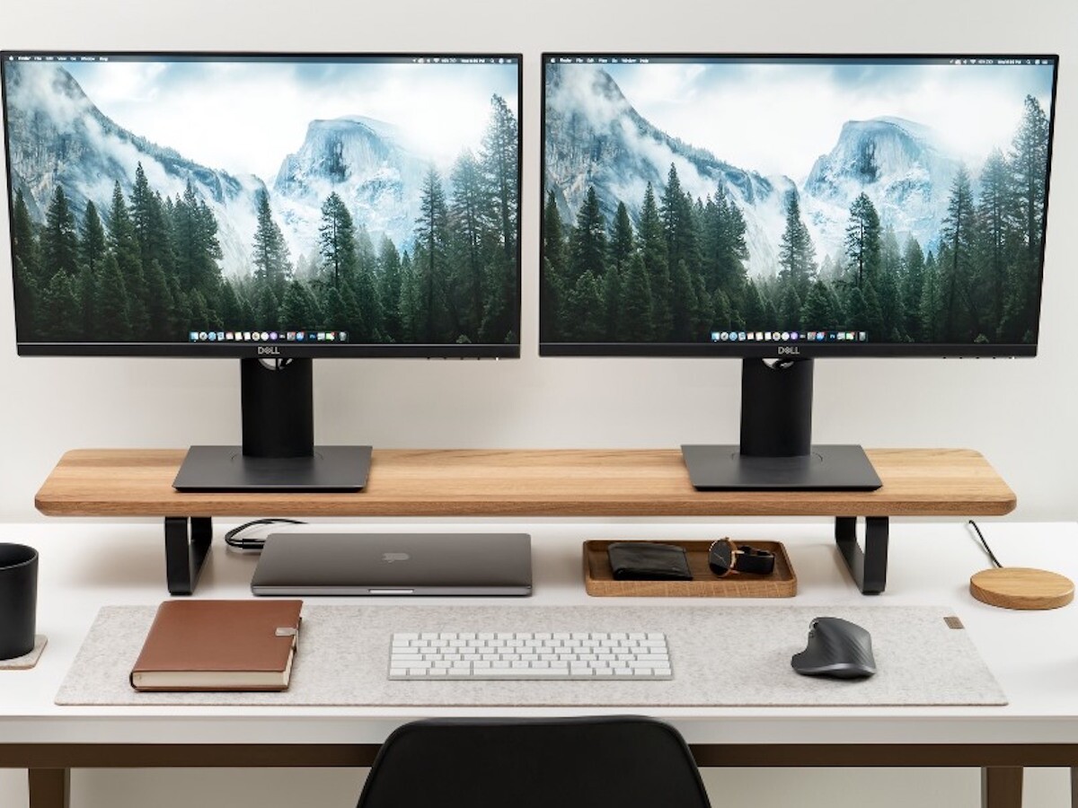 Oakywood Desk Shelf dual monitor stand helps organize your work across 2 monitors