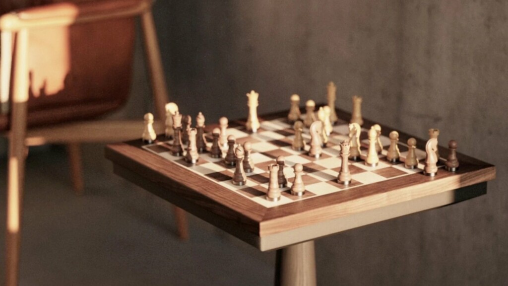This beautiful robotic wooden chessboard works with both in-person and online gamesPHANTOM wooden robotic chessboard