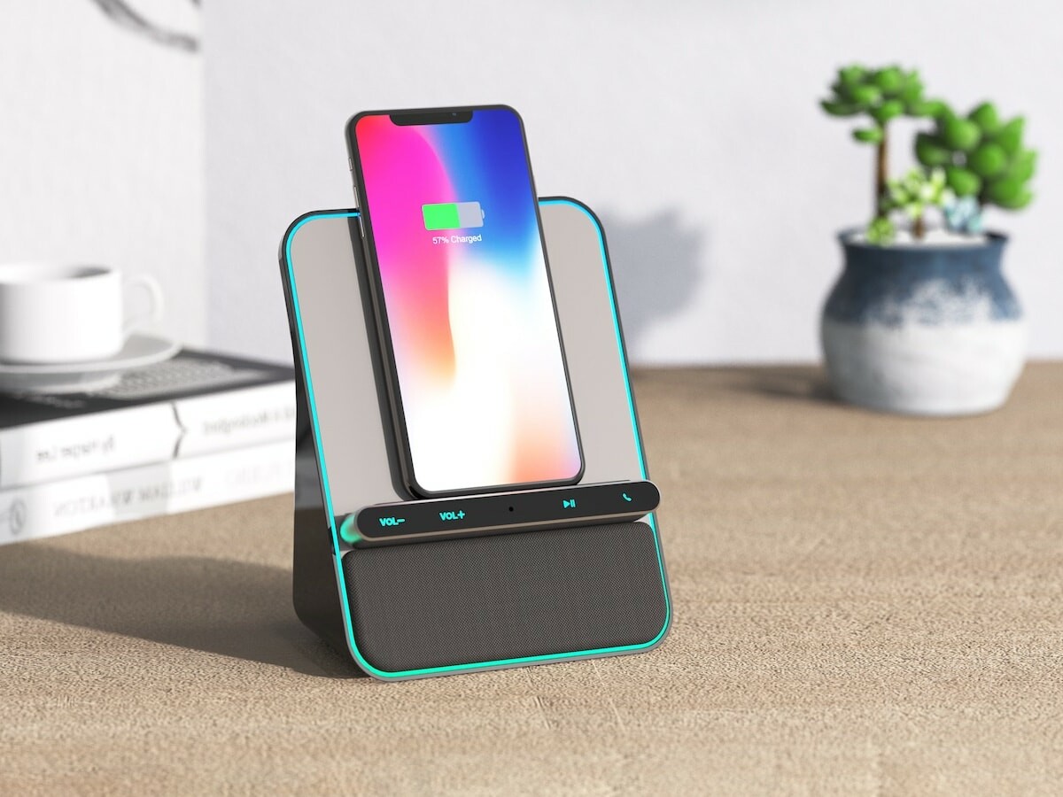DockAll D5 wireless charger, speaker, & sound hub has 2 USB ports to charge devices