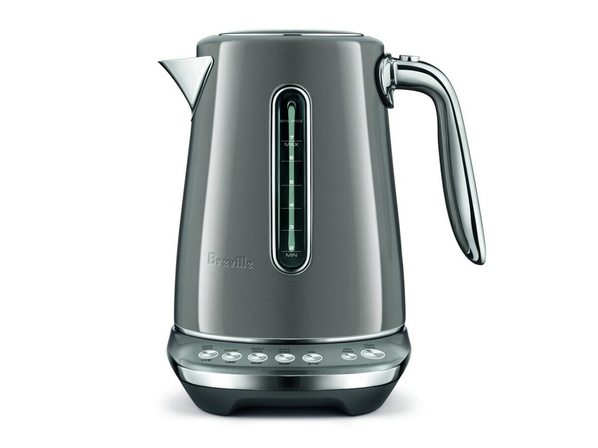 Breville Smart Kettle Luxe has 5 temperature settings & a lid that
