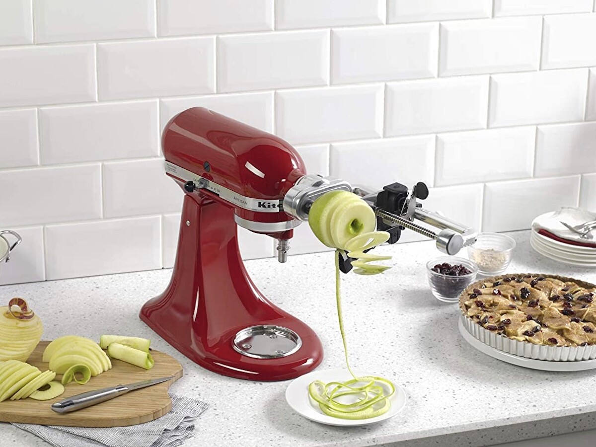 KitchenAid Spiralizer Plus Attachment peels, cores, and slices fruit