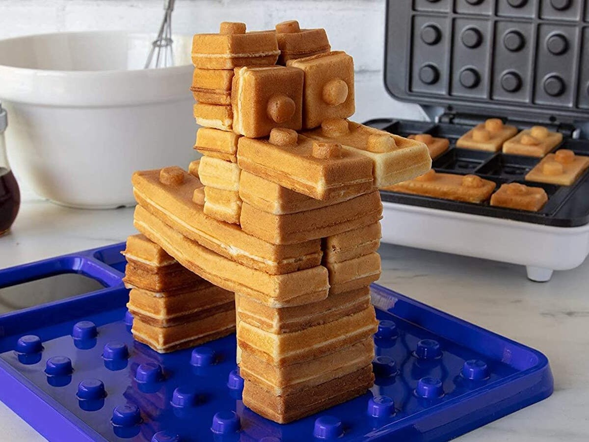 CucinaPro Building Brick Electric Waffle Maker produces 14 fun brick-shaped waffles