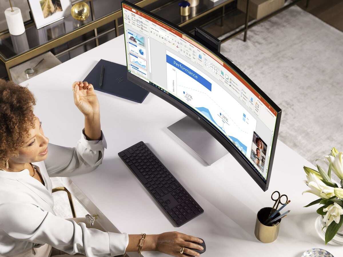 HP E34m G4 WQHD Curved USB-C Conferencing Monitor contains 90% recycled materials