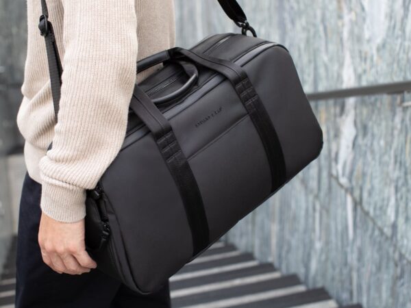 Stuart & Lau The Redux Elegant Gym Bag has waterproof fabric and leather touch points