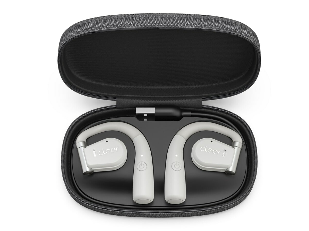 Cleer Audio ARC wireless earbuds has an earhook flexible hinge design for a secure fit
