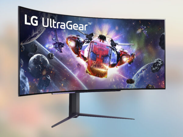 LG UltraGear 45GR95QE OLED gaming monitor has a 45-inch screen size with an 800R curvature