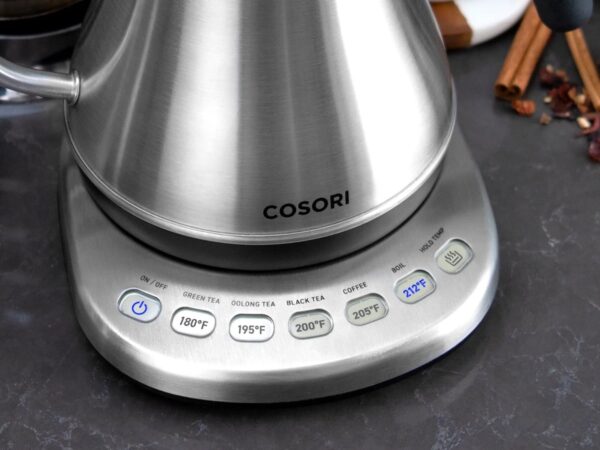 COSORI Original Electric Gooseneck Kettle has 5 temperature presets and a precise spout