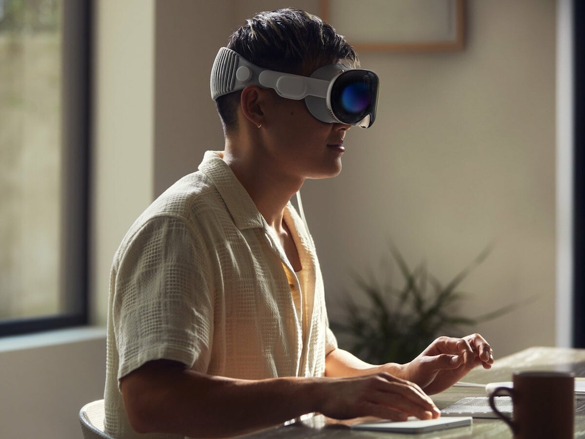 Apple Vision Pro XR headset is a futuristic spatial computer that combines AR and VR