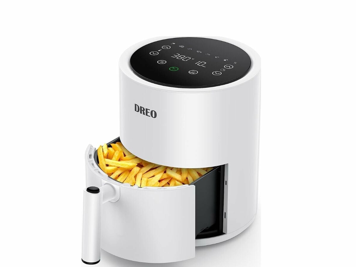 The 4Quart Air Fryer by Dreo prepares crispy foods with less oil
