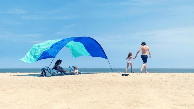 Shibumi Shade beach tent floats in the ocean breeze and offers UPF 50+ protection