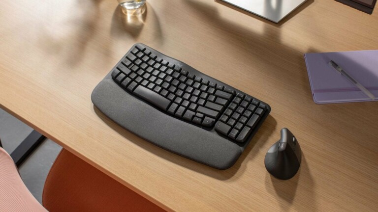 Logitech Wave Keys ergonomic keyboard has a palm rest and curved shape for natural typing