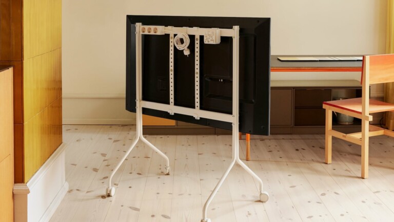 Pedestal Moon Rollin’ functional TV stand’s soft, playful design adds fun to any room