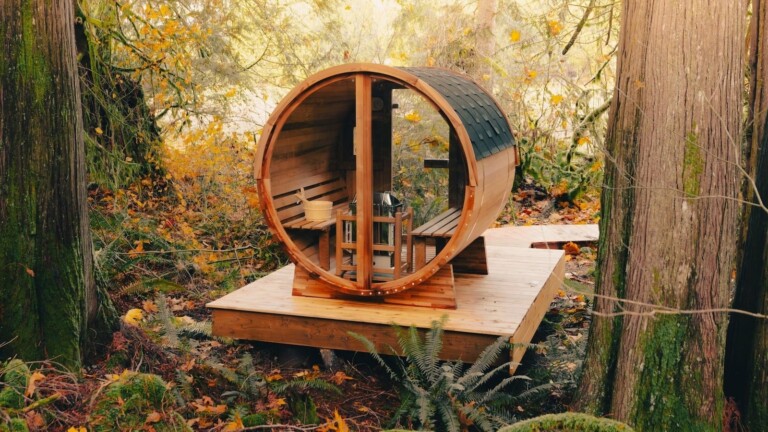 Redwood Outdoors Thermowood Panorama Sauna lets you take in beautiful views of nature