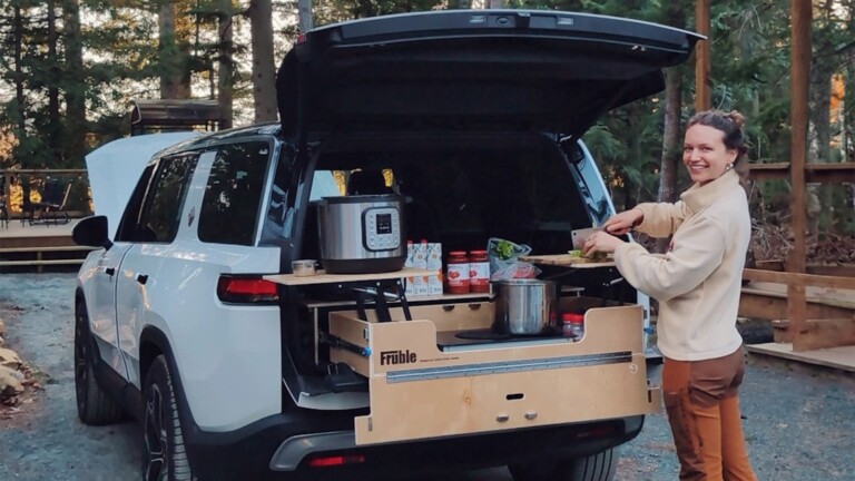 Fruble Everyday Storage and Camping Systems for Tesla & Rivian is ideal for outdoor adventurers