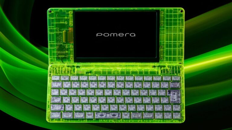 KING JIM POMERA DM250 Crystal Neon Yellow: Distraction-Free Writing Tool in a Sleek Cyberpunk Style