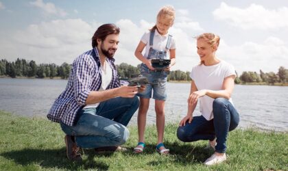 Snaptain S5C Elite camera drone for kids with parents and a child