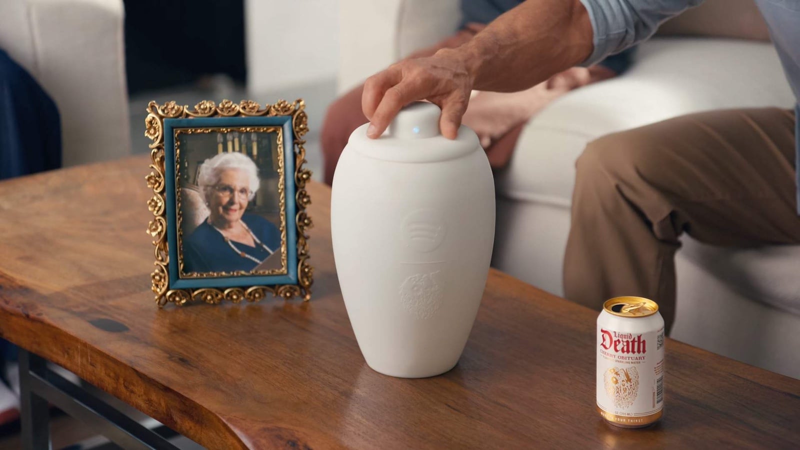 Liquid Death x Spotify Eternal Playlist Urn makes death less boring