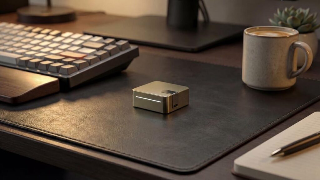 Ultrahuman Ring PRO Charging Case on a desk