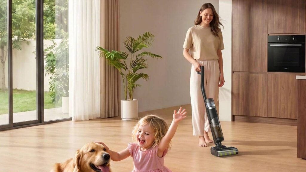 Roomba Electro Plus with a Mother Cleaning and Child Playing
