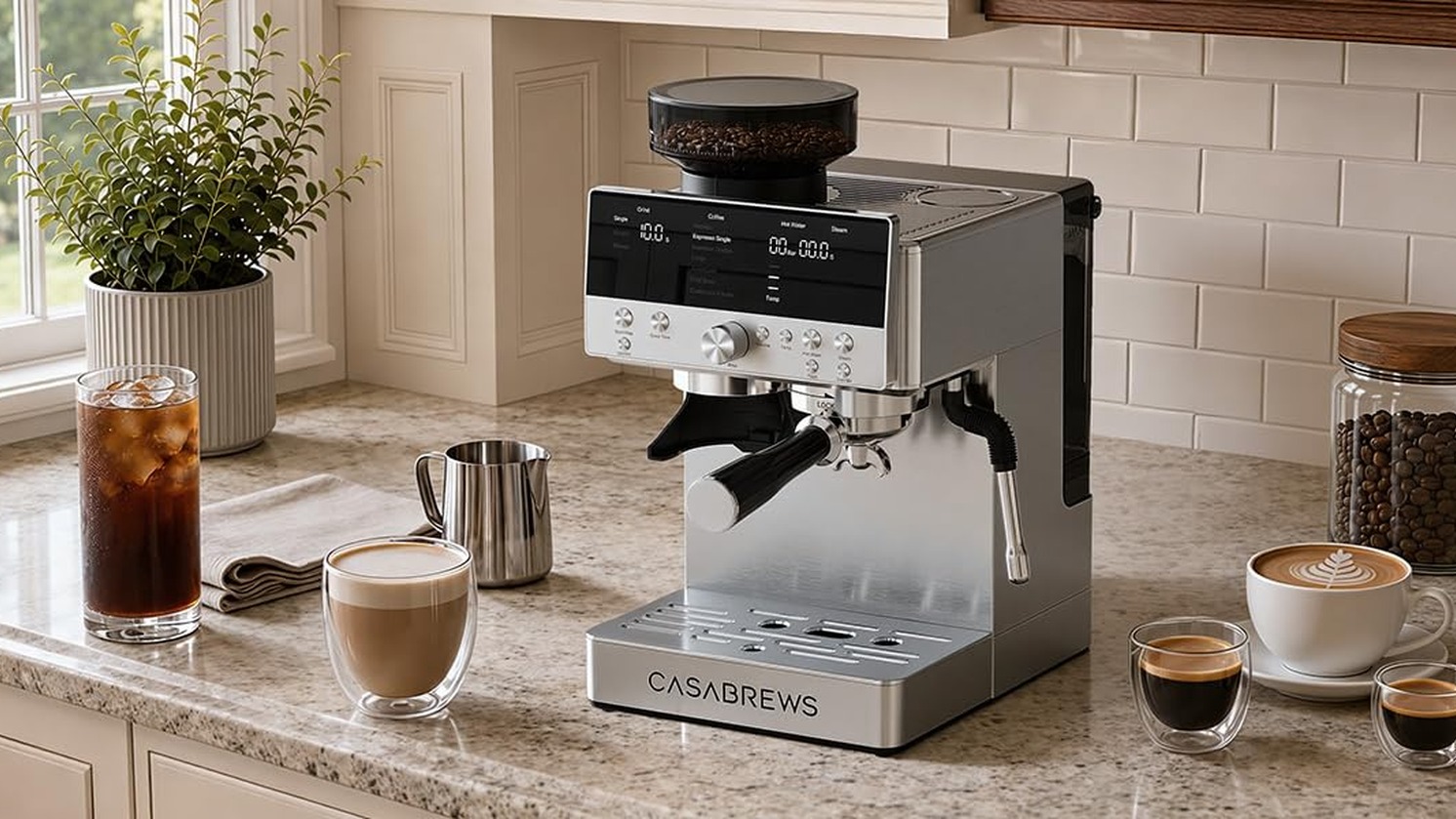 CASABREWS MARENZA Espresso Machine with Built-in Grinder and Steam Wand