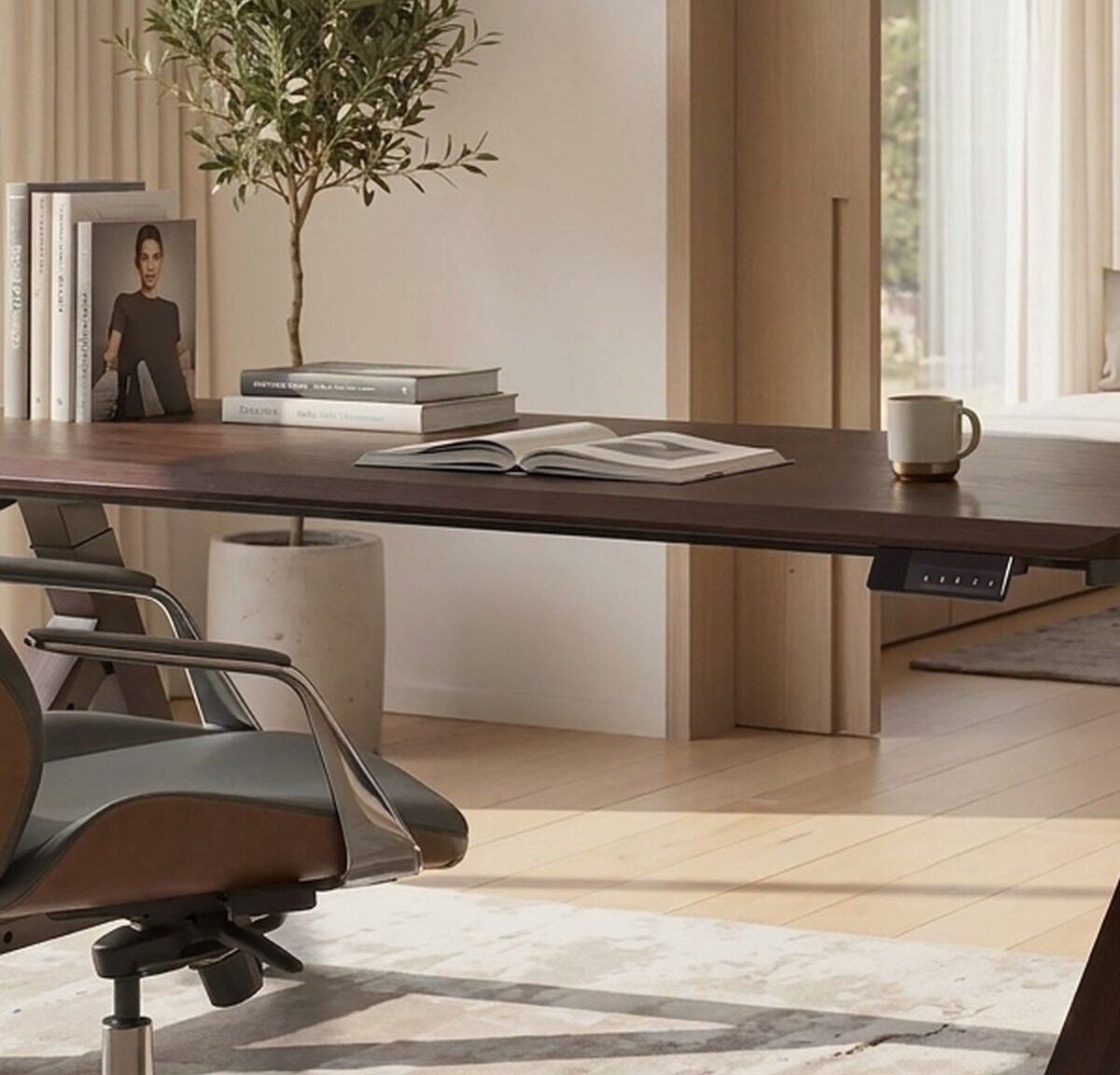 FLEXISPOT WoodiX Solid Wood Executive Standing Desk, Walnut