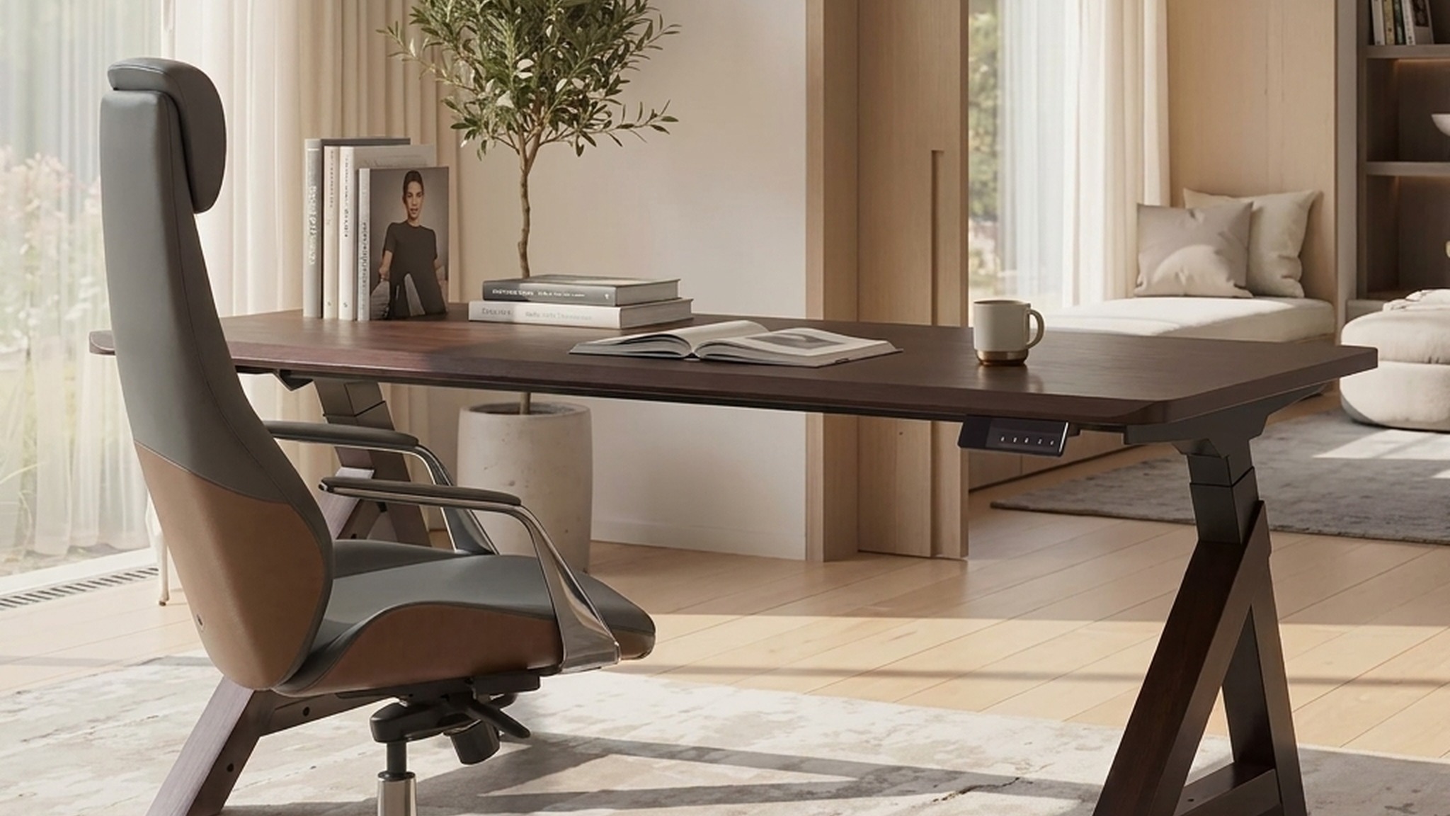 FLEXISPOT WoodiX Solid Wood Executive Standing Desk, Walnut